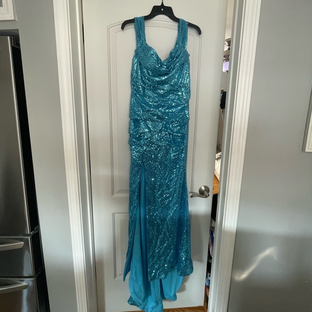 Blue long sparkly dress, perfect for a special occasion!